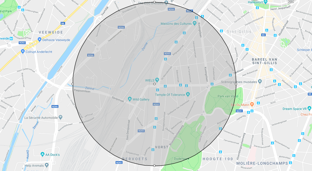 1 km straal van WIELS