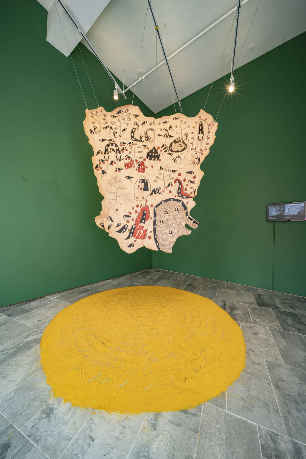 Timur Merah Project II Harbor of Restless Spirits acrylic painting on cow hide 180 x 200 cm 2019