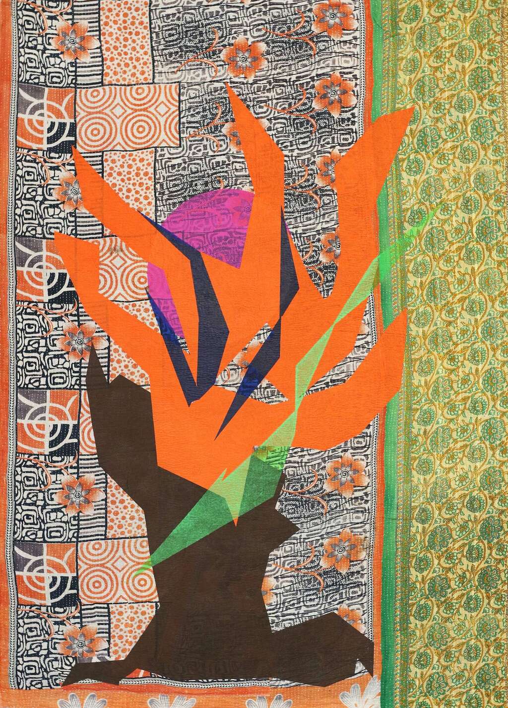 Shezad Dawood Lions Foot Dancer 2023 Acrylic on vintage textile hanging 198 x 138 cm Courtesy of the artist and Jhaveri Contemporary minwebsite